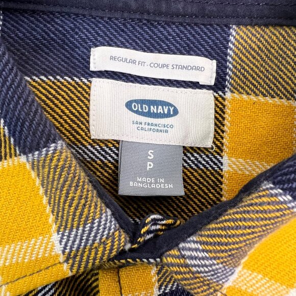 Old Navy Yellow & Navy Plaid Flannel Button-Up Long Sleeve Shirt Men's Small - Picture 7 of 7